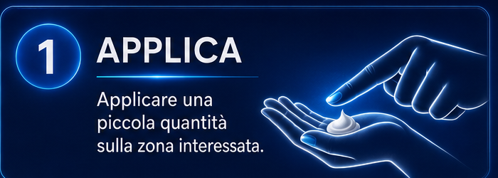 1. Applicare una piccola quantità sulla zona interessata