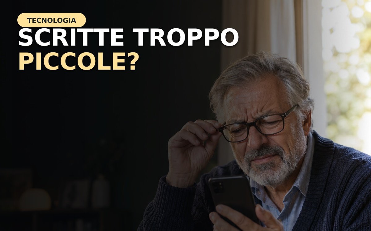 Smartphone con testo e icone grandi sullo schermo