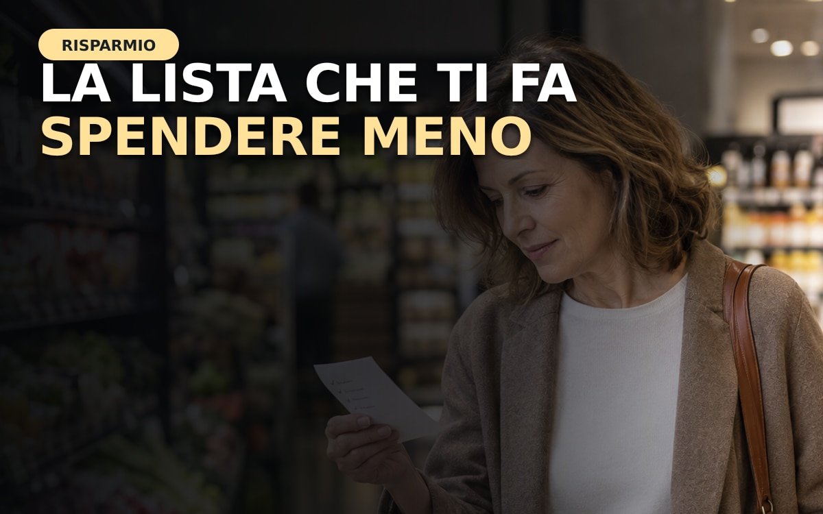 Lista della spesa accanto a prodotti alimentari
